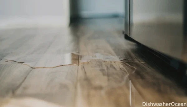 A dishwasher leaking on the floor.
