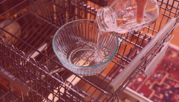 Placing the cleaner in the bottom of the dishwasher.