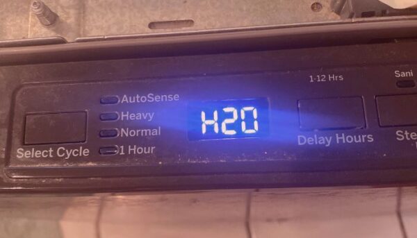 Dishwasher showing error code on the control panel.